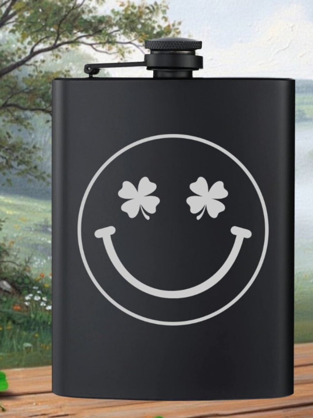 Personalized Irish Clover Smile Black Flask | Irish | Flask | Family Gifts